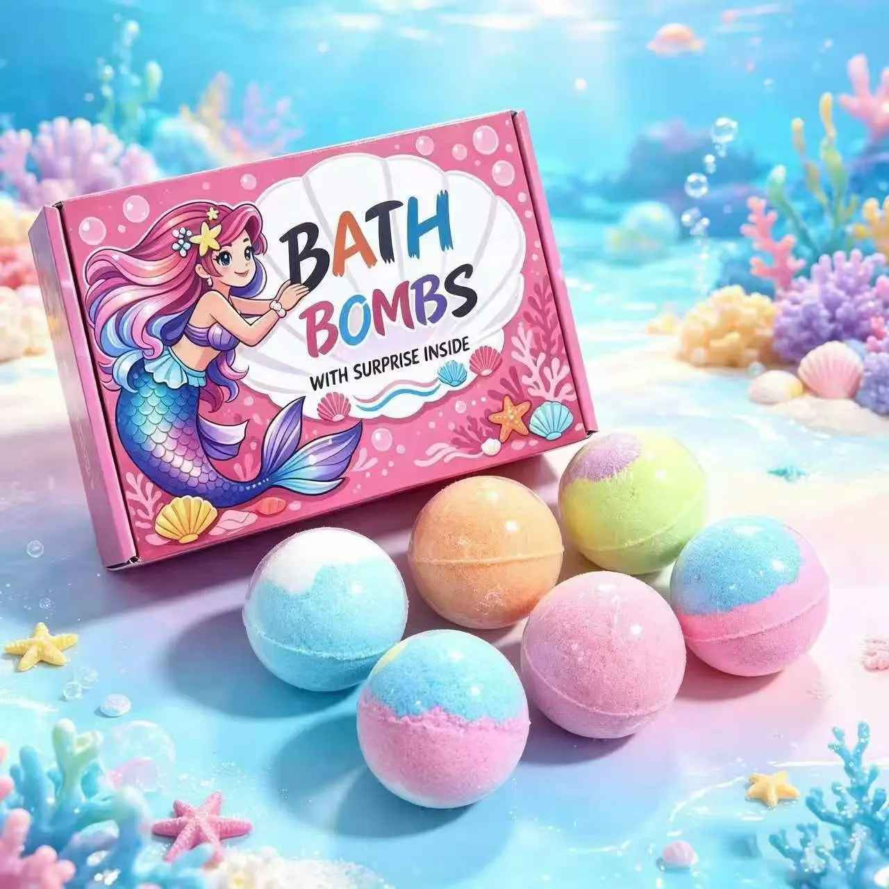 Fun Bath Salt Balls, Bubble Bath with Small Toys, Mermaid/ocean Styles, Gentle Formula, Baby Bath Gift