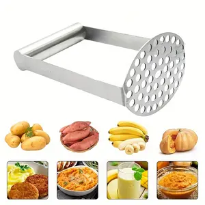 Stainless steel potato crusher, potato crusher with anti-slip handle, double-sided kitchen gadget, suitable for garlic press/cooking/mashed potatoes/jam/vegetables/fruits. Durable double-blade design, perfect for home cooking
