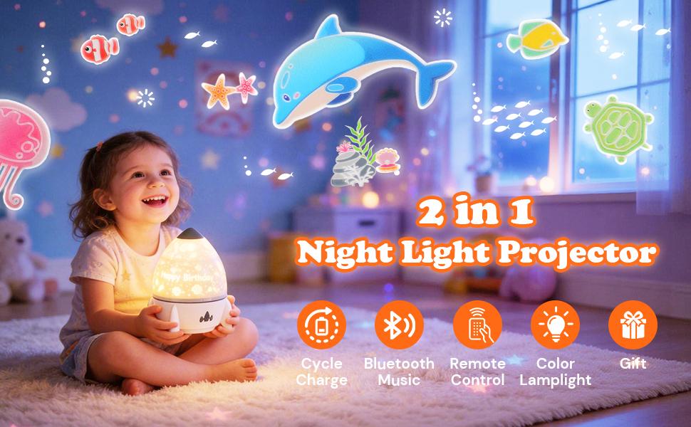 Rocket Projector Night Light for Kids with Bluetooth Speaker, Rechargeable Star & Galaxy Projector, 360 Rotating Space Light with 8 Films, 4 Colors, Timer & Remote Control
