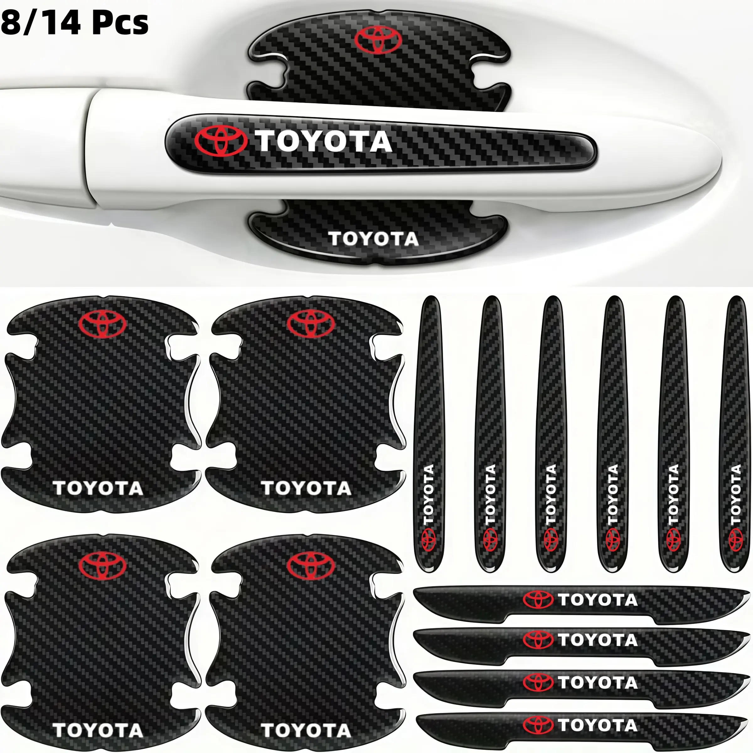 8/14pcs Carbon Fiber Car Door Handle Protectors, Invisible Universal Pull Handle Guards, Scratch-Resistant, Toyota Compatible, Auto Accessories, Automotive Vehicle Accessory