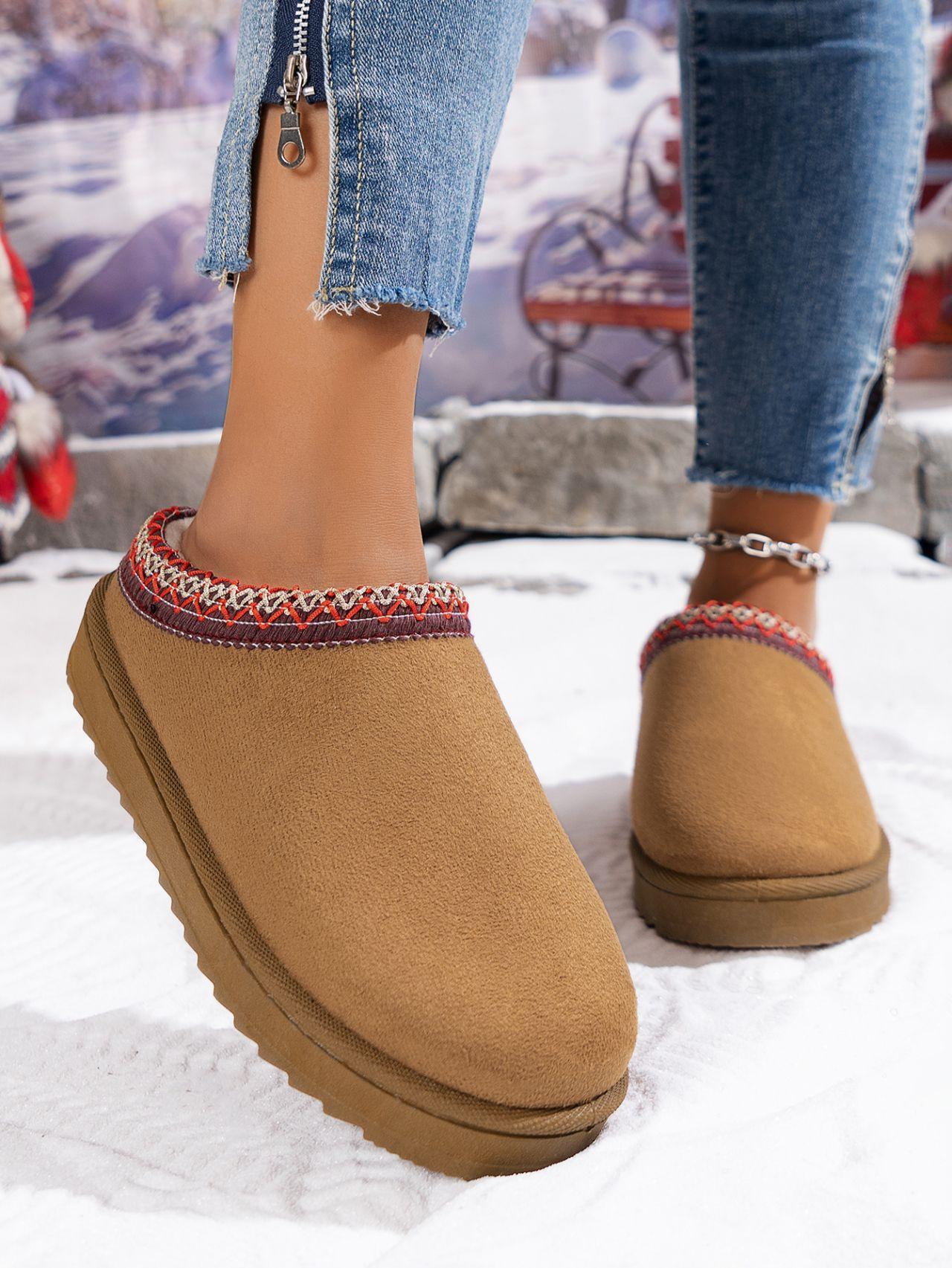 Womens Slippers Platform Mini Ankle Boots,Vegan Suede Upper,Warmly Cozy Fuzzy Fur-Lined Indoor Slippers Slip On Shoes for Out Door Black SpringStatements