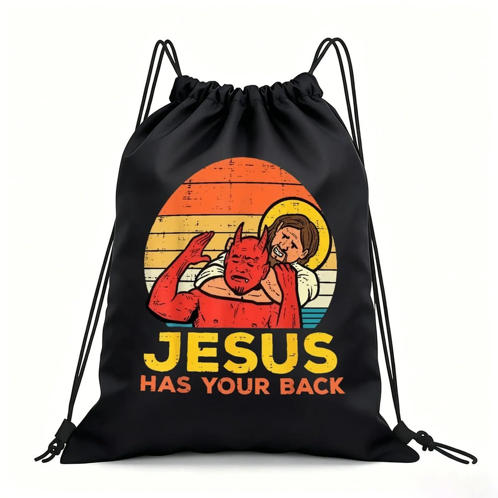 Portable Drawstring Sack Bag with Custom Graphic Print, Waterproof Polyester String Backpack for Gym Workout Swimming Hiking