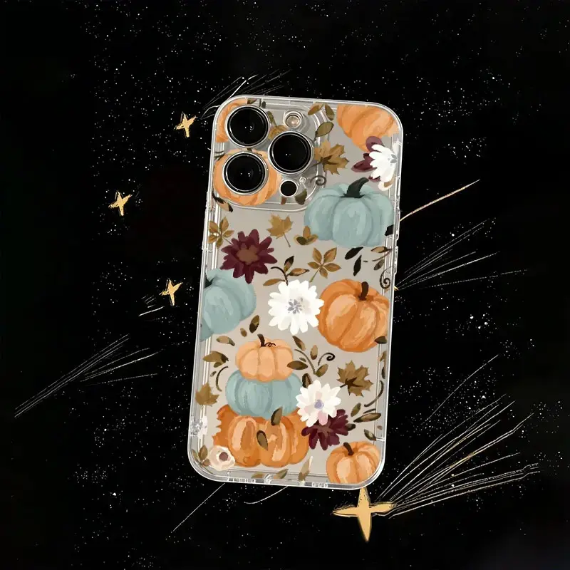 Multi-Model Watercolor Smartphone Case - Stacked Orange, Blue Pumpkin, Maple Leaf, Floral, Neutral Fall Repeat Pattern, Cozy Autumn Gift for iPhone 17,16,15,14,13,12,11 Plus Pro Max, Phone Casing Cover Accessories with Protection