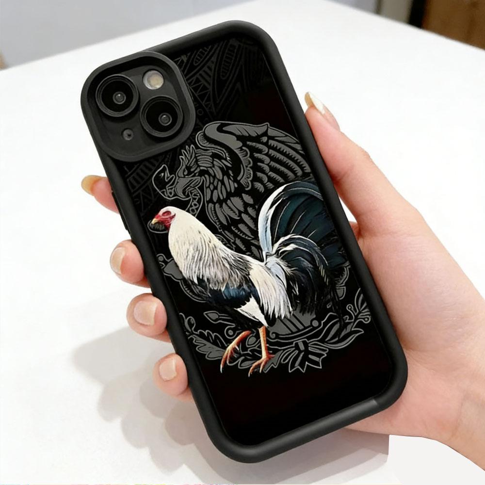 Mexican Rooster Gamefowl Phone Case for iPhone 17 Pro Max 16 E 15 14 Plus 13 12 11 & Samsung S21 - S26 Ultra Plus, Cool Creative Rooster Pattern Shockproof Silicone Protective Softcase