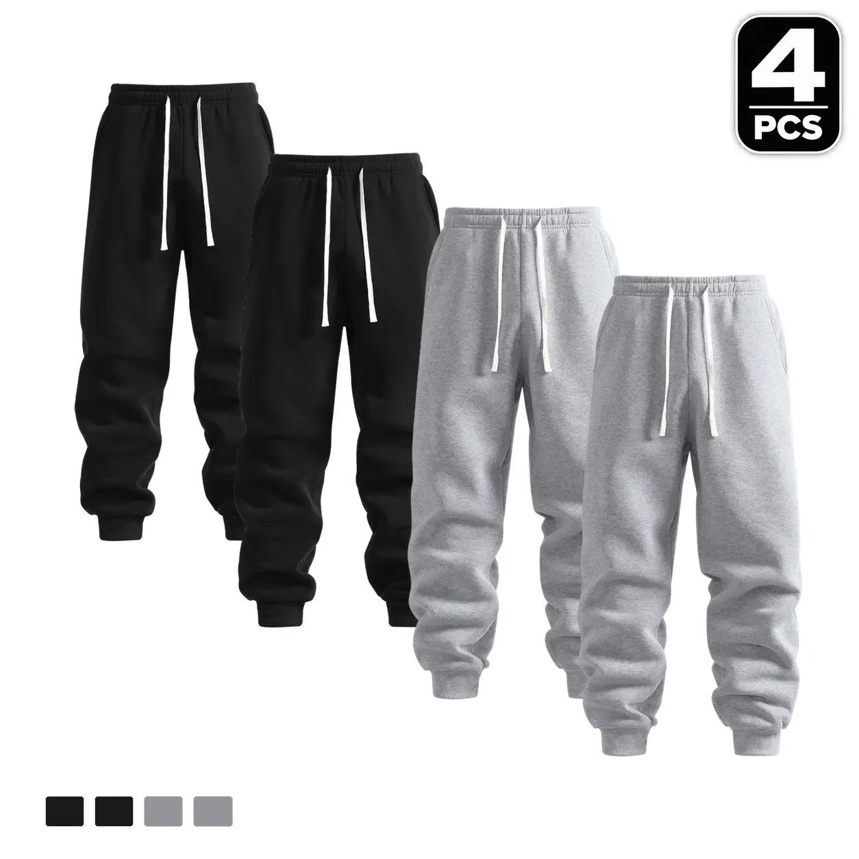 4-Pack Men's Ankle Cuff Sweatpants with a Gathered Waistband with Front Ties and Hand Pockets at the Sides, Ribbed Cuffs at the Ankles, for Everyday Casual Wear,Slim,Elastic,essential,Thermal,heavyweight,Lightweight,multi-pocket,athletic,skinny,,practical