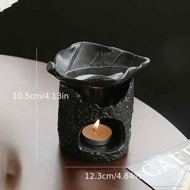 1pc Black Vintage Ceramic Aromatherapy Diffuser - SPA Scent Lamp Freshener Perfume with Tea Light Candle Holder, Essential Oil-Wax Melting Heater for Home Decor, Yoga Studio, Tea Room (Fragrance Not Included)