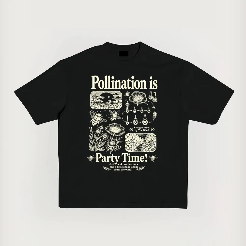 Bee Pollination Vintage T-Shirt, Retro Insect Flower Graphic Tee, 90s Botanical Science Nature Shirt, Wildflower Garden Biology Plant Gift Solid Color Cotton T-shirt
