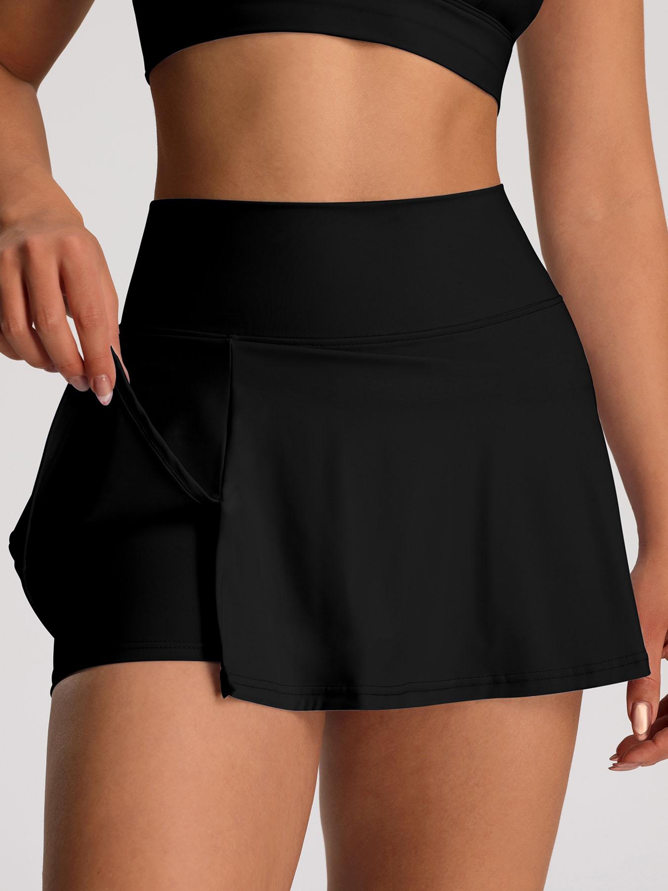 Women's Solid Color High Waist Sports Skort, Sporty Overlap Waist Mini Skirt with Panty, Ladies Sportswear for Tennis Golf Workout, Lightweight Athletic Skirts
