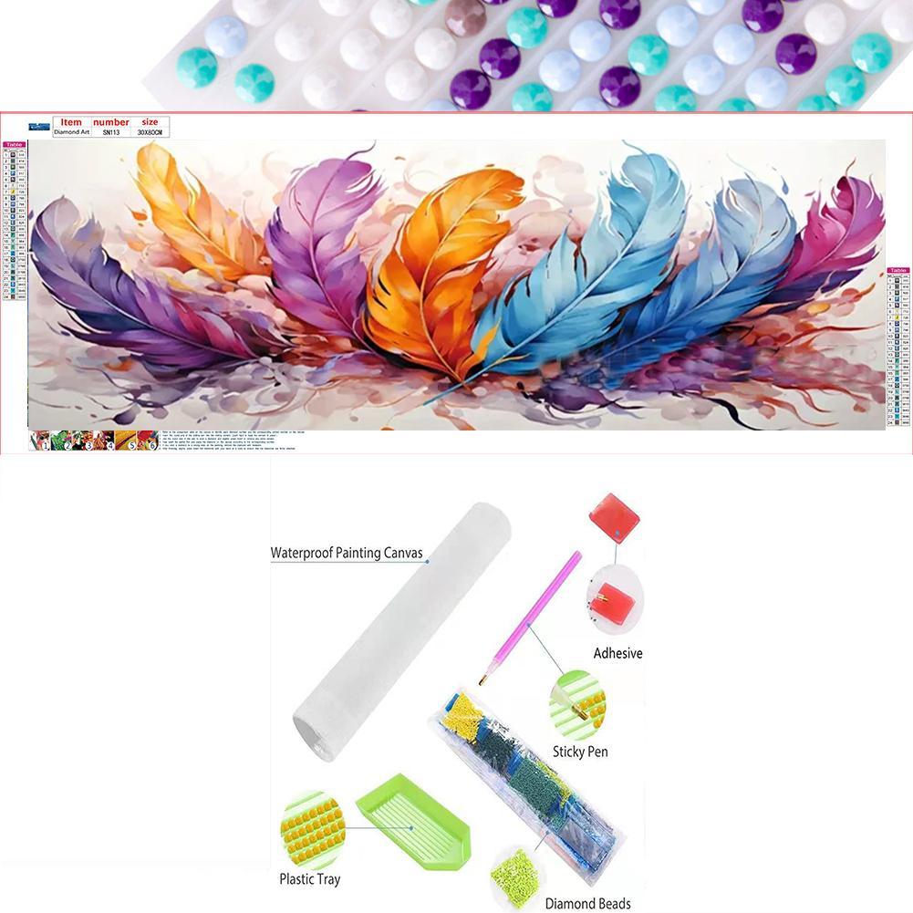 DIY Diamond Arts Colorful Painting Kit, Colorful Feather Pattern Diamond Arts Colorful Painting without Frame, Handmade Art Crafts for Home Decor