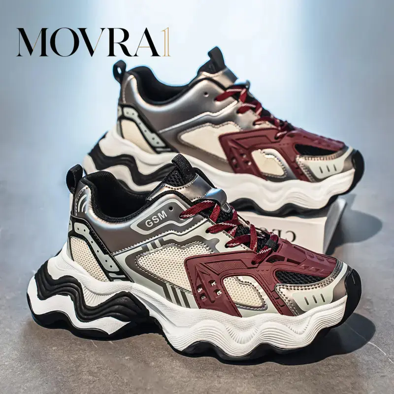 MOVRA1 Men's Anti-Wear- Sneakers, Thick-Sole Cushioned Lace-Up Running Shoes, Fashionable Contrast Low-Top Jogging Shoes, Versatile Height-Increasing Casual Shoes