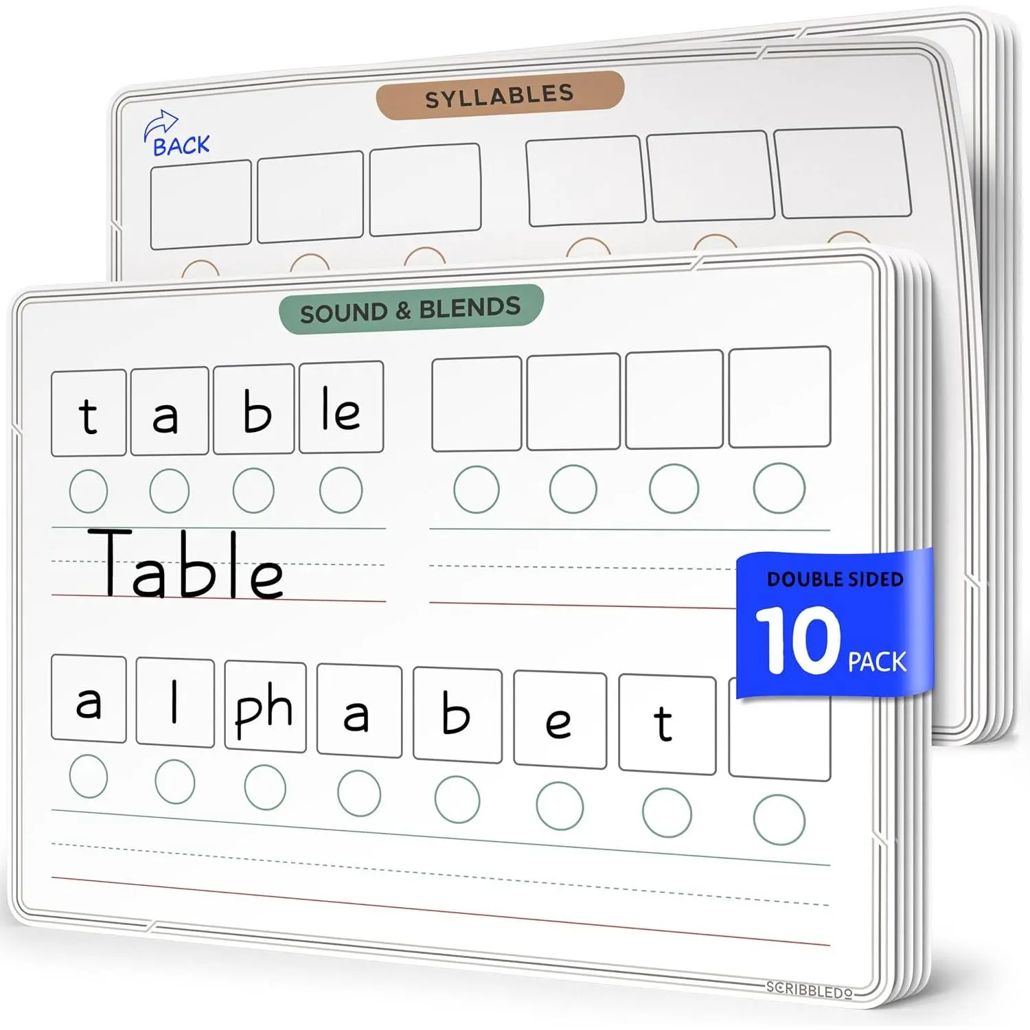 Phonemic Awareness Sounds & Blends Dry Erase Sheets 9”x12” Phonics Learning English Syllables Letter Practice Homeschool Teacher Student Supplies Classroom Pack of 10