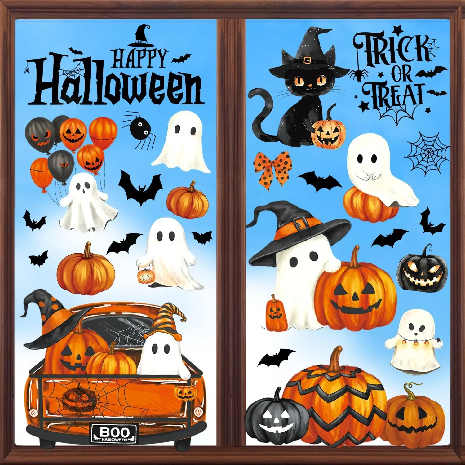 Halloween Window Clings Halloween Decorations Indoor Fall Decor Stickers | 8 Sheets Large  Pumpkin Window Clings for Glass Windows & Doors, Holiday Window  for  Office Classroom Parties