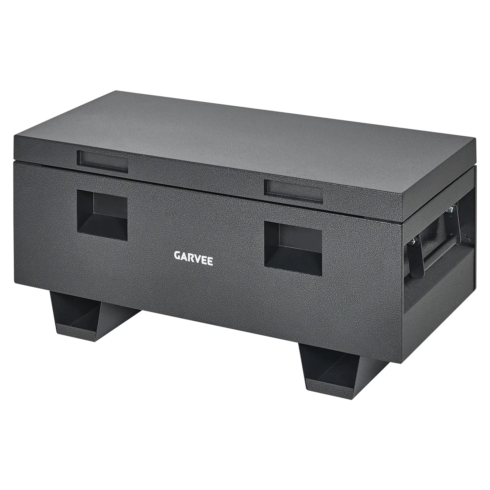 【Garvee】 Heavy Duty Metal Jobsite Tool Box - 60x22x24 in Lockable Chest with Dual Recessed Handles, 2 Front Latches, Removable Legs, Black Orange Texture for Truck Bed, Garage