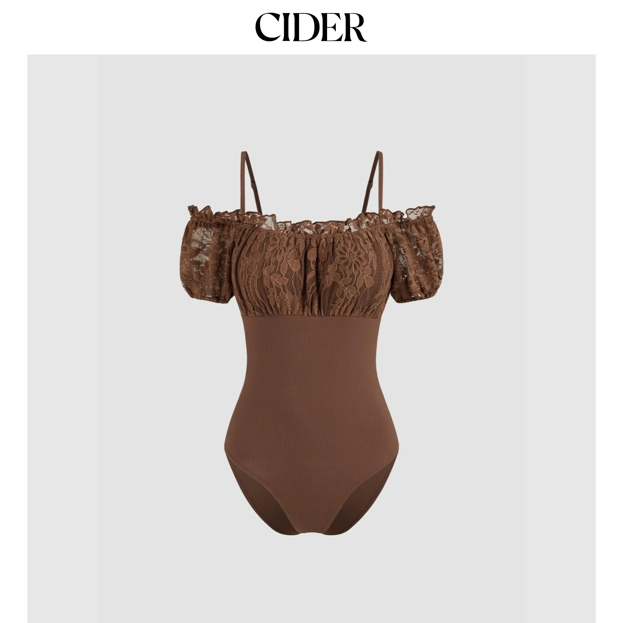 Cider [size 2-10] Off-shoulder Solid Lace Lettuce Trim Bodysuit SummerFinds