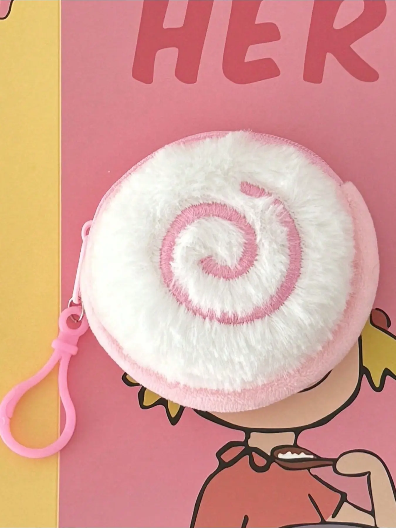 Cute Cartoon Fish Wallet with Buckle and Pearl Keychain, Soft Faux Fur, Hand Washable, Zipper Pouch, Perfect Gift