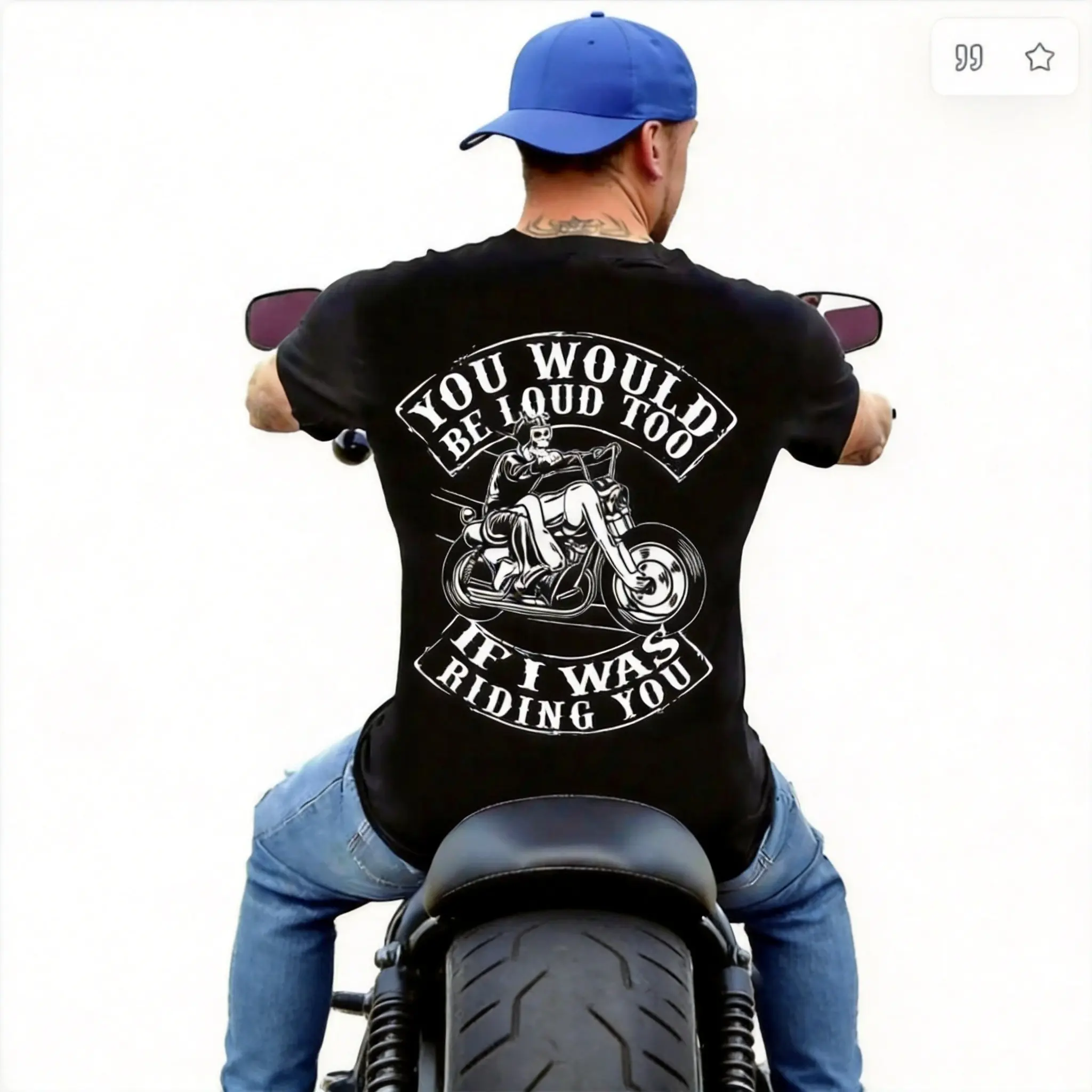 Unisex Harley-Style Retro Humor Motorcycle Graphic Tee, Short-Sleeve Round Neck Casual Relaxed Fit Sports Top, Biker Rider Design, Black/White, Up to 3XL, Shortsleeve, Tops, Graphic Front/Back, Stand Out, Aesthetic Graphic Tee