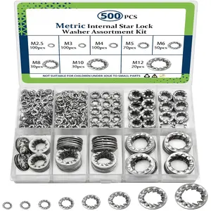 Internal   Lock Washers  Kit(500 Pack), M2.5 M3 M4 M5 M6 M8 M10 M12 Metric 304 Stainless Steel Internal  Washer Sets