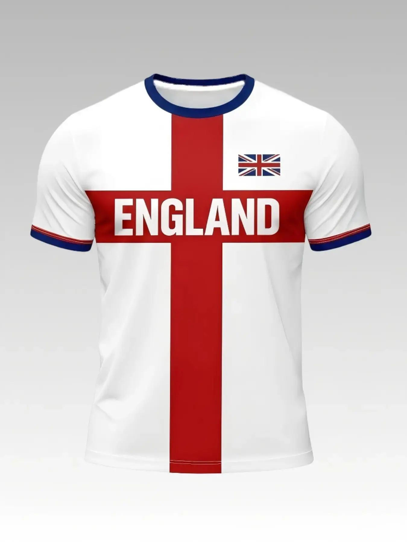 2026 Men's Sport Round Neck Short Sleeve T-Shirt, England Fan Tee, Casual Training Top, Full Print, Loose Fit, All Seasons