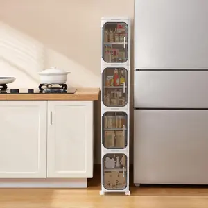 4 Tier Slim Bathroom Storage Cabinet, Tall Narrow Storage Cabinet with Adjustable Shelves and Movable Wheels Bathroom Organizers and Storage for Bathroom Living Room Bedroom Apartment (White)