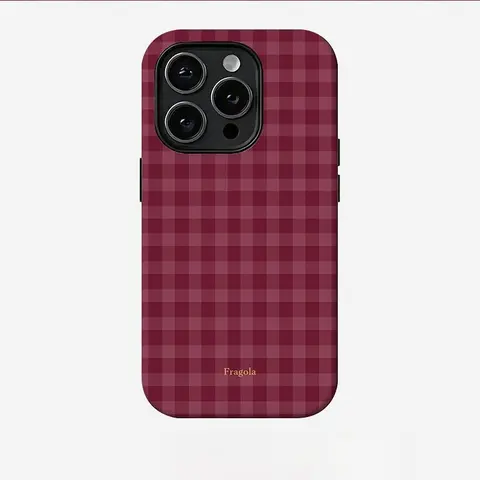 Burgundy Plaid Silicone+TPU Protective Casing for iPhone 11/12/13/14/15/16/17/18 Pro Max Plus Air E - 2-in-1 Anti-Scratch Glossy, Shockproof Bumper Mobile Phone Accessory