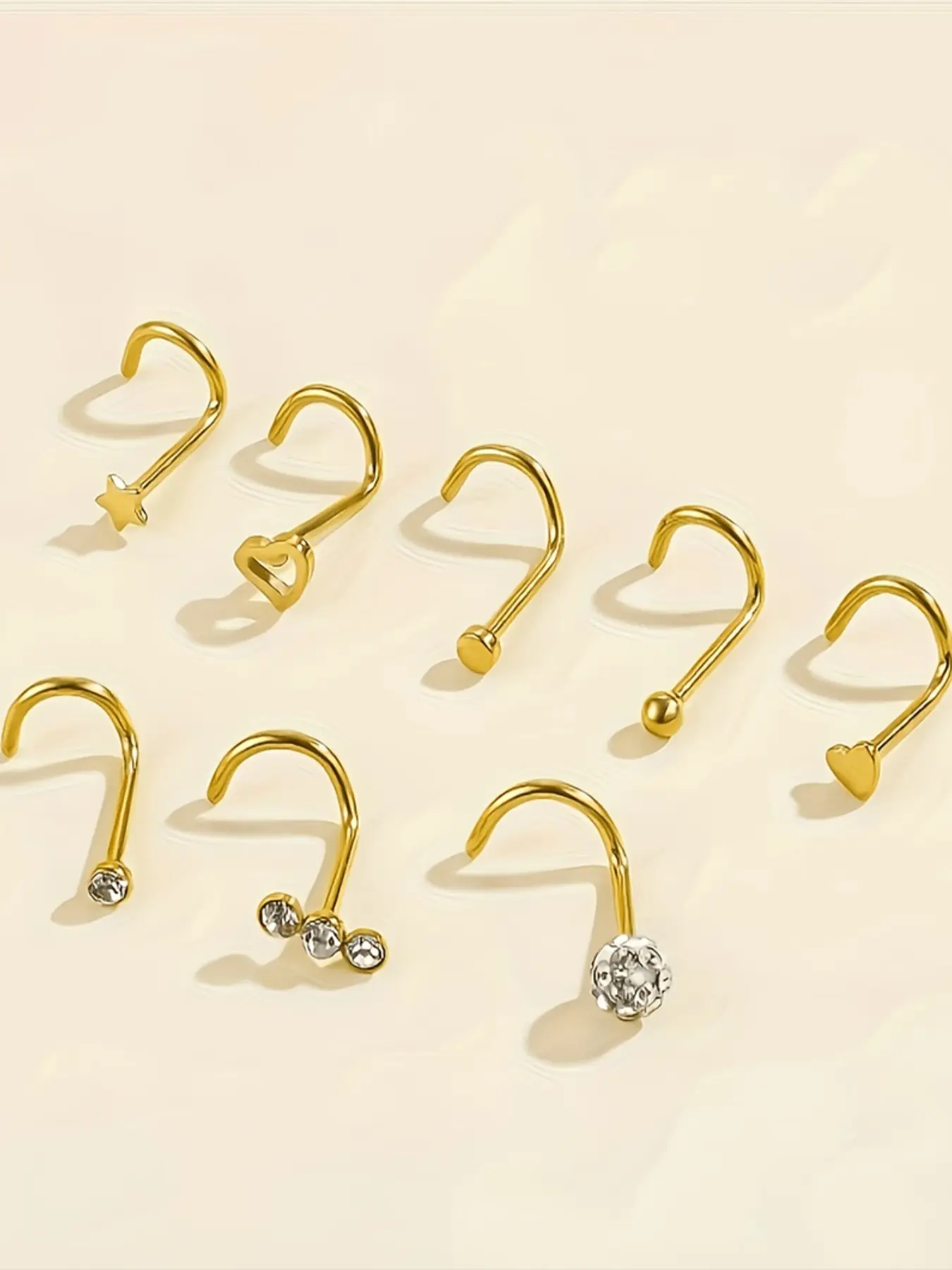8-Piece Stainless Steel S Bone Nose Stud Set for Women, Hypoallergenic Daily Wear Jewelry, Body Piercing Jewelry, Comfortable Sleep-Friendly Design