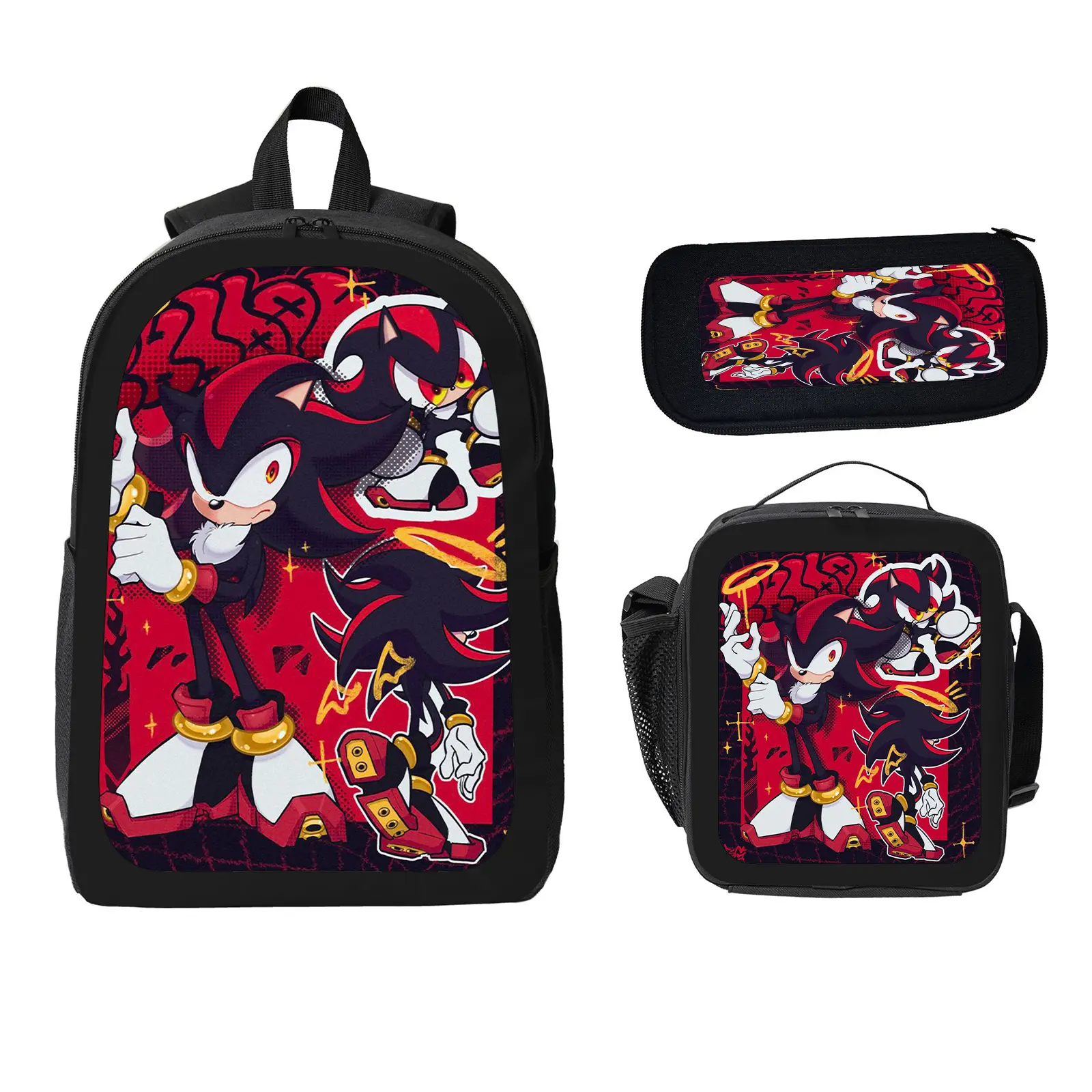 Kids' 3-Pcs Polyester Shadow Backpack Set - Large-Capacity Water-Resistant School Bookbag with Insulated Lunch Bag, Pencil Case for Elementary-Middle School Students (Model F-70)