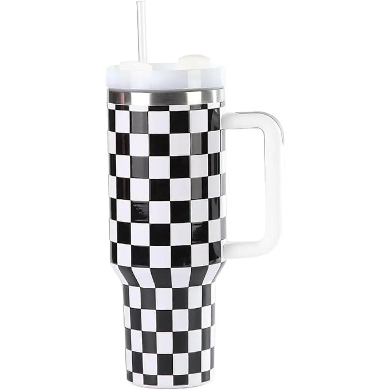 40 oz Insulated Stainless Steel Tumbler with Handle and Straw Lid, Travel Water Bottle for Cold & Hot Drinks (Black&White), 40Oz