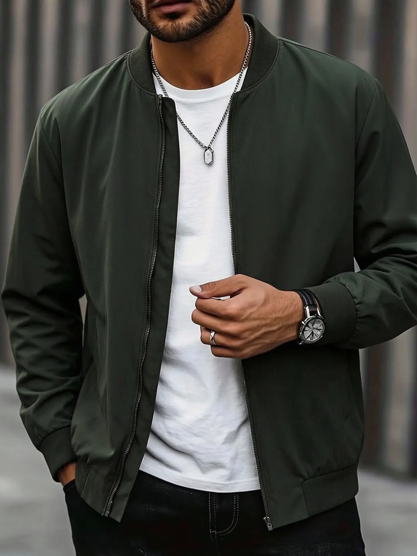 Men's All-Season Flight Jacket, Casual Golf Outerwear, Vintage Zipper Jacket, Comfortable Spring Fall Business Leisure Coat