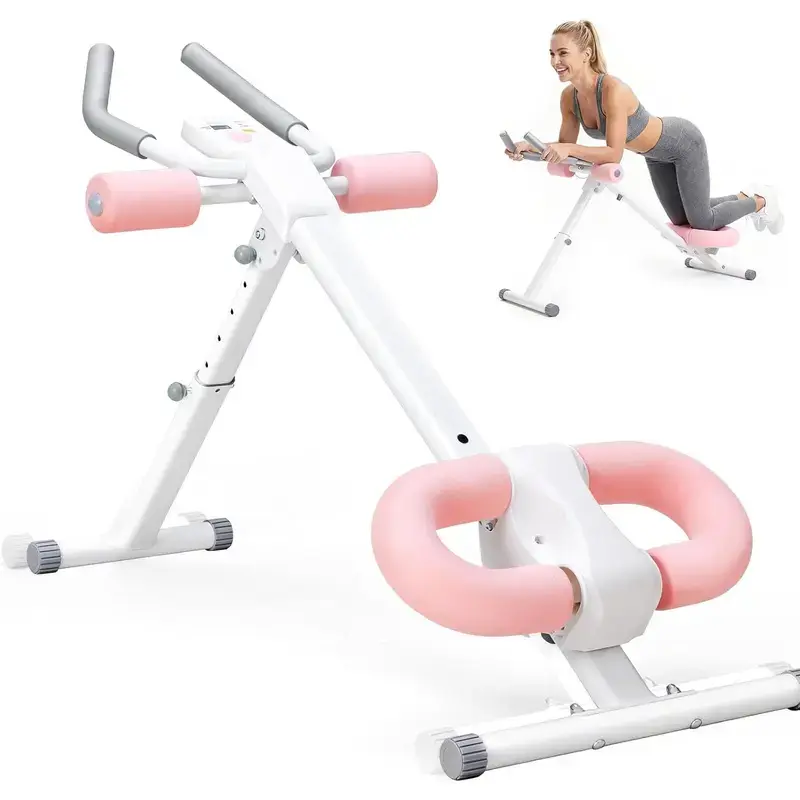 Adjustable Ab Machine Foldable Exercise Equipment with LCD Monitor 10-Level Resistance Compact Home Gym Trainer for Everyday Workouts