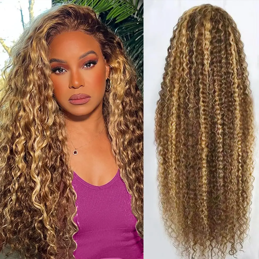 30inch Highlight Ombre Lace Front Wig Synthetic Hair 13x6 HD Honey Blonde  Deep Wave Lace Frontal Wigs Glueless Wigs