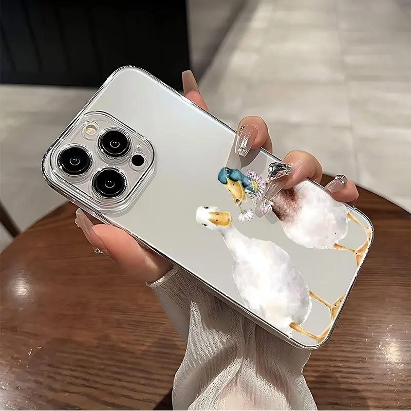2 Ducks Pattern Clear Silicone Phone Case for iPhone 17,16,15,14,13,12,11 Plus Pro Max,X,XS,XR - Precision-Hole Drop-Proof Protective Accessory for Smartphone,Handheld Cellphone Devices,Trendy Gift