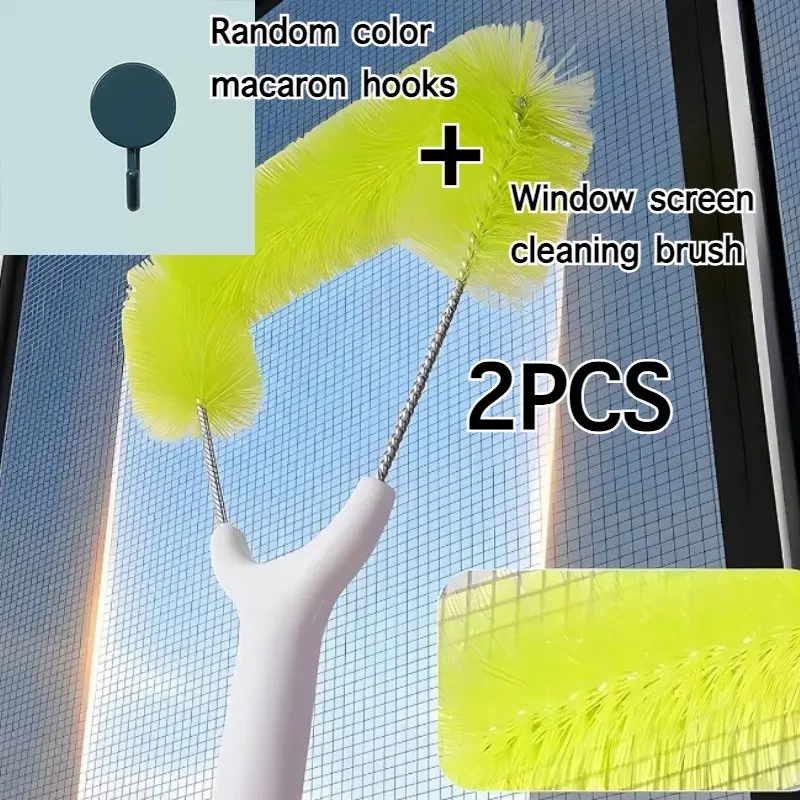 2Pack Set [1pc Window Screen Cleaning Brush & 1pc Random Macaron Hook] Screening Window Brush Cleaning Tool, No-Dismantle Washable Diamond Mesh Screen Window Brush, High-Rise Window Cleaning Tool, All-Purpose Cleaning Brush for General Cleaning