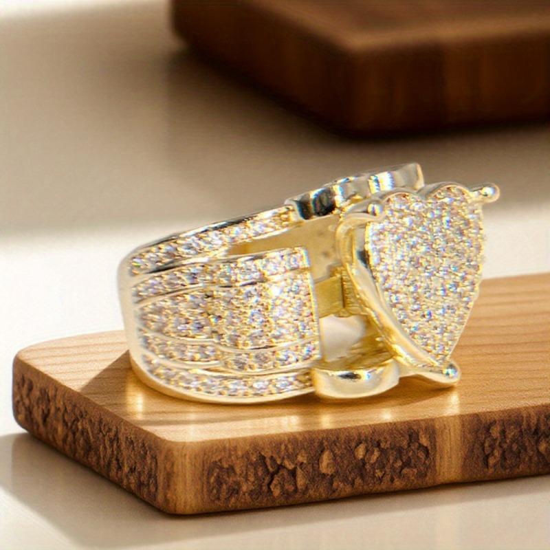 Gothic Heart-Shaped Hip-Hop Cubic Zirconia Ring Unisex Design Suitable for Wedding Engagement Anniversary Ideal Gift for Valentine's Day Mother's Day Daily Casual Fashion Jewelry