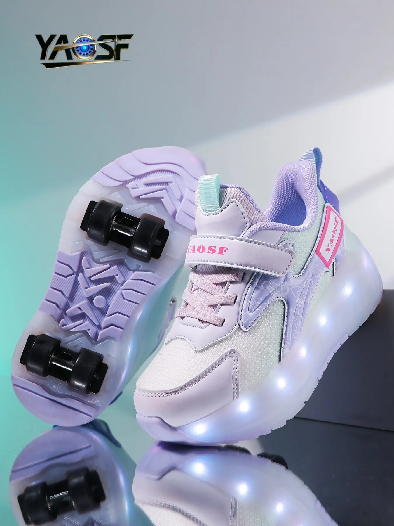 Yaosf Detachable Four-Wheel Glowing Roller Skates, RGB LED Neon Light Band, Adjustable Lights, Kids & Teens, Outdoor Streetwear Shoes