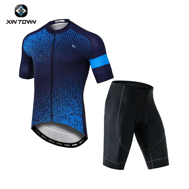 XINTOWN Male Short-Sleeve Quick-Dry Breathable Cycling Jersey Set with Printed Pattern, Road Biking Summer Bicycle Clothing (Set Includes Shorts)