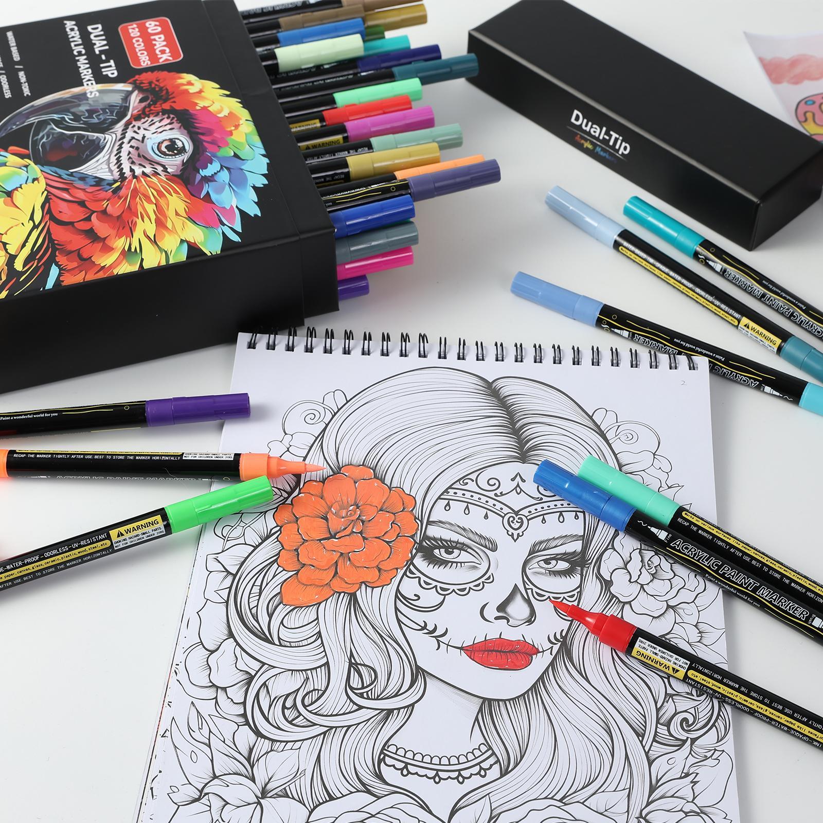 Acrylic Paint Marker Pen Set, 12/24/36/48/60/72/120pcs Double-ended Acrylic Paint Marker Pen, Art Supplies for Rock Glass Ceramic Wood DIY Craft Painting #TOP PICKS