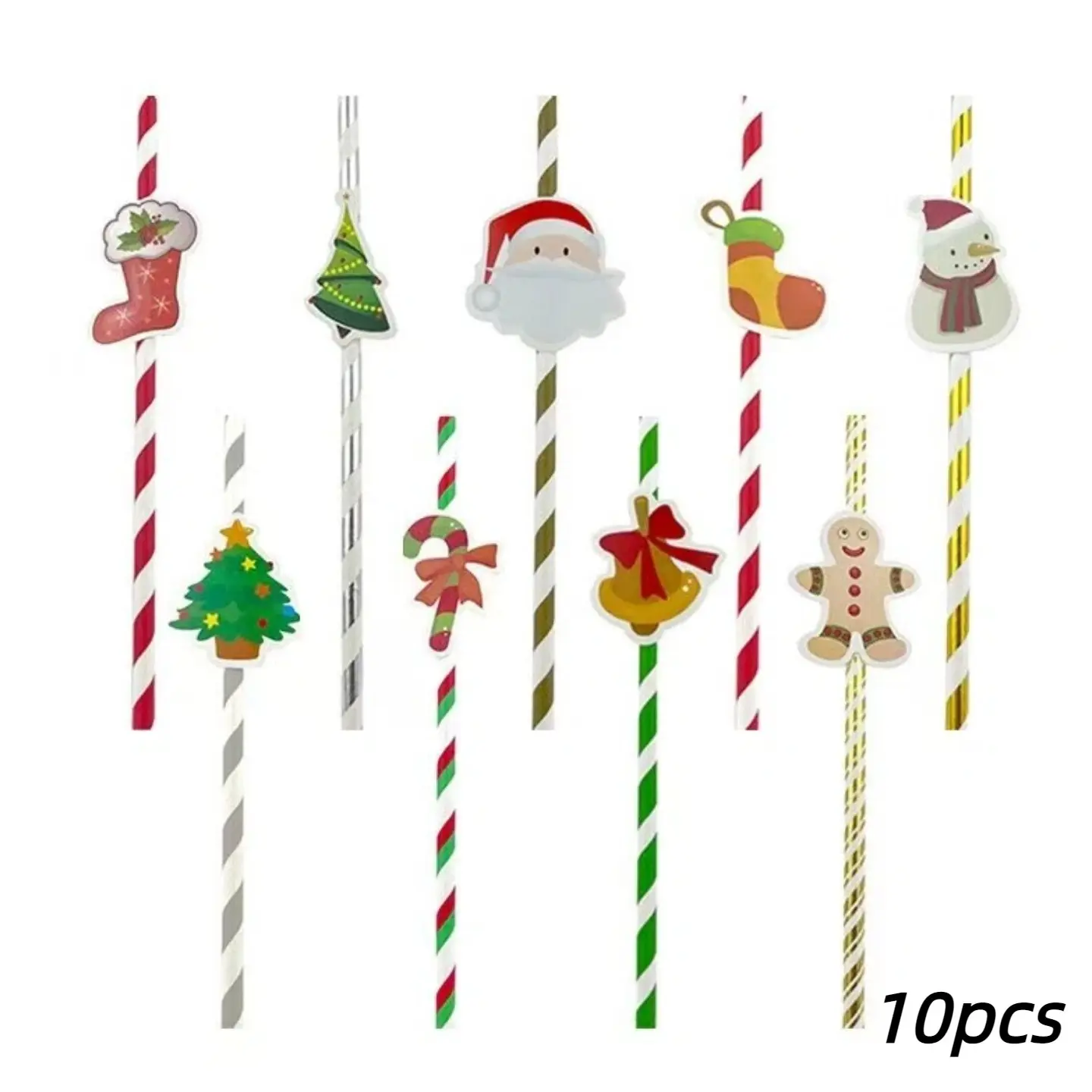 10-Pack Christmas Pattern Paper Straws, Disposable Drink Straws, Perfect New Year Decoration and Home Gift, Batch Number 20250808a2ys2025001