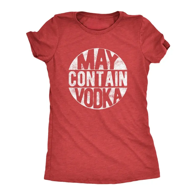 Womens May Contain Vodka T Shirt Funny Liquor Drinking Party Graphic Tee Funny Womens T Shirts Cute Vintage Fashion Casual Ladies T-Shirt Gift Liquor Tops for Women Funny Drinking Top Women's Novelty Tees Red