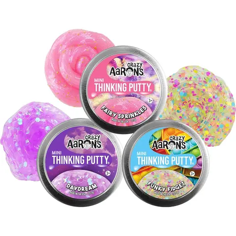 Crazy Aaron's Putty Mini Tins - 3-Pack (13.3g Each) Unisex 3 and Up ADHD/Autism Sensory Fidget Toy, Squishy Fidgets, Sparkly Squishies, Sprinkle Slime, Educational Arts & Crafts Gift, Hand Strength Play