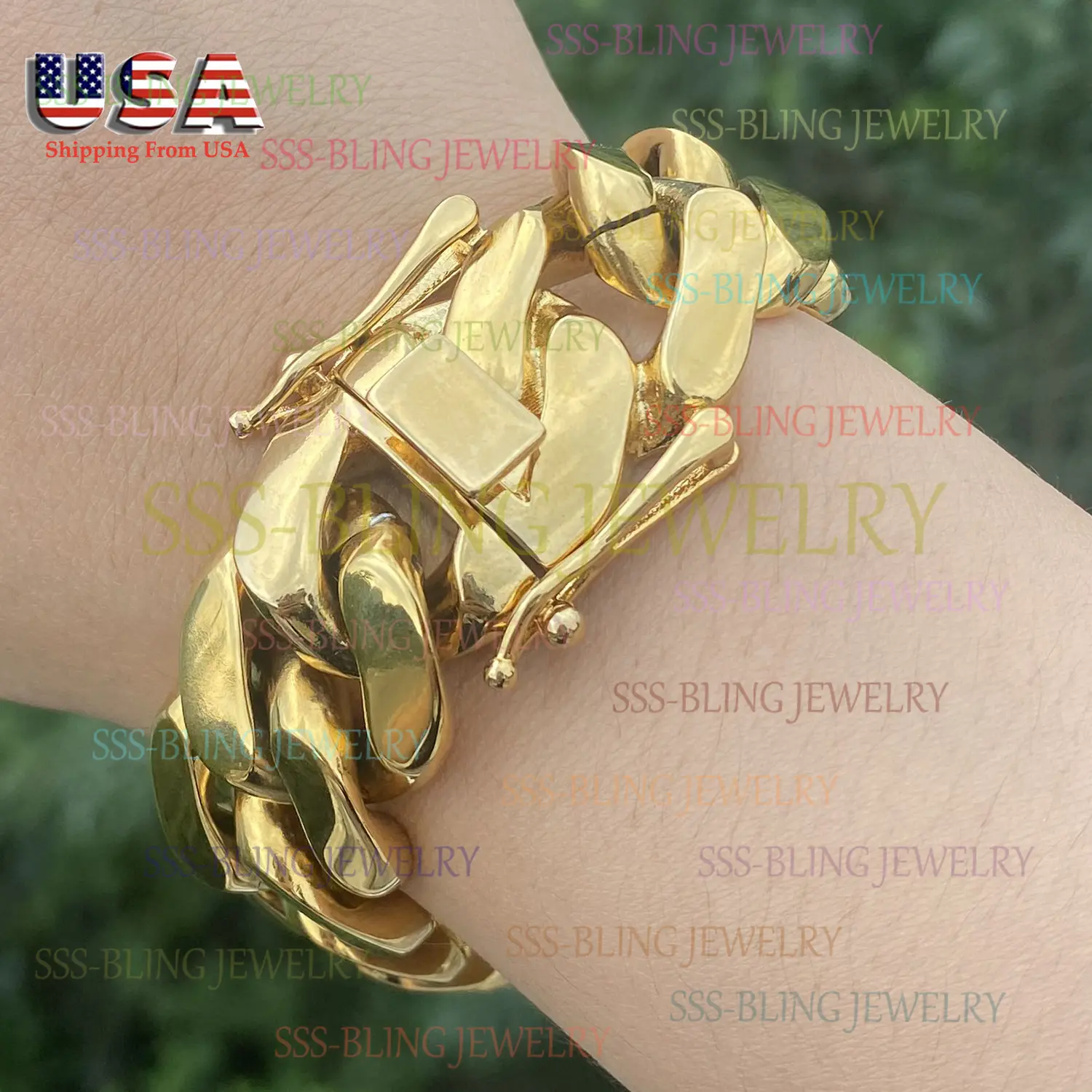 Solid 316L  Stainless Steel Cuban Link Hip Hop Mens Chain Bracelet (12/14/18/20/22mm) 14K Gold Plated Miami Cuban Chain Bracelet sohochic