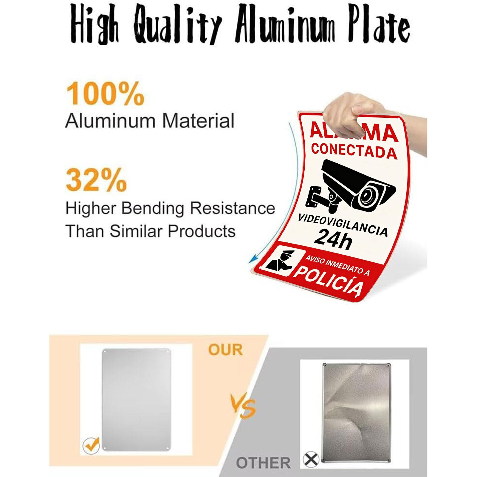 "Alarm Activated 24H Video Surveillance" 8x12 Inch Aluminum Metal Sign - Spanish Security Wall Decor for Home, Yard, and Gate - Retro Tin Poster with Camera & Police Alert Design - Durable, Weatherproof, and Easy to Hang - Ideal for Property Protection