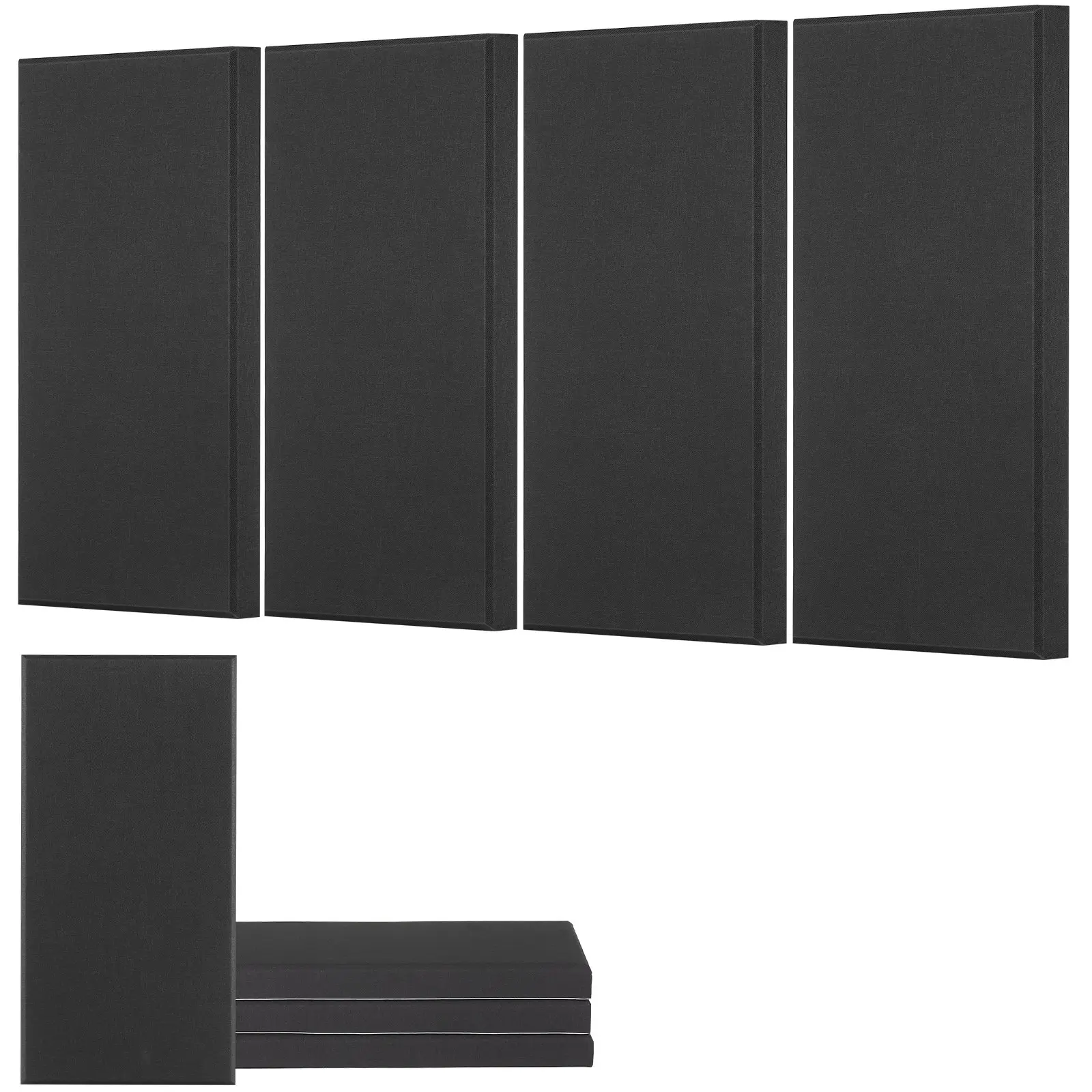 VEVOR 4 PCS Fiberglass Acoustic Panels, 2" Thick 23.6x11.8in Self-Adhesive Wallboards, Sound-Absorbent Fiber Glass Boards for Studios/Offices, Home Use, Black, Soundproof