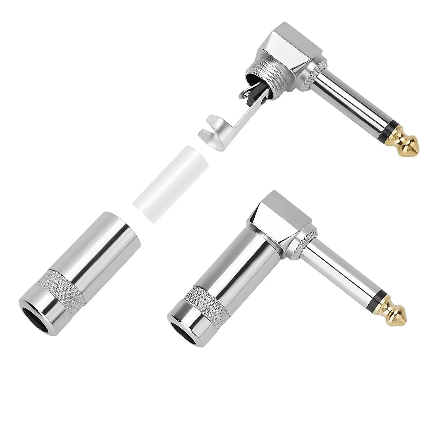 Right Angle 6.35mm 1/4 Inch TS Mono Plug 2 Pack, 90  1/4" Solder Type DIY Audio  Adapter Connector, Metal Housing for Guitar/Speaker/Microphone Audio  Repair