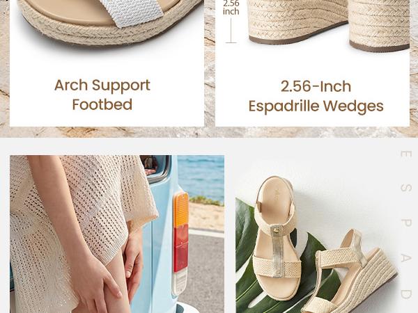 Women's Espadrille Platform Wedge Sandals Comfortable Casual Open Toe Summer Dressy Sandals with Elastic Strap