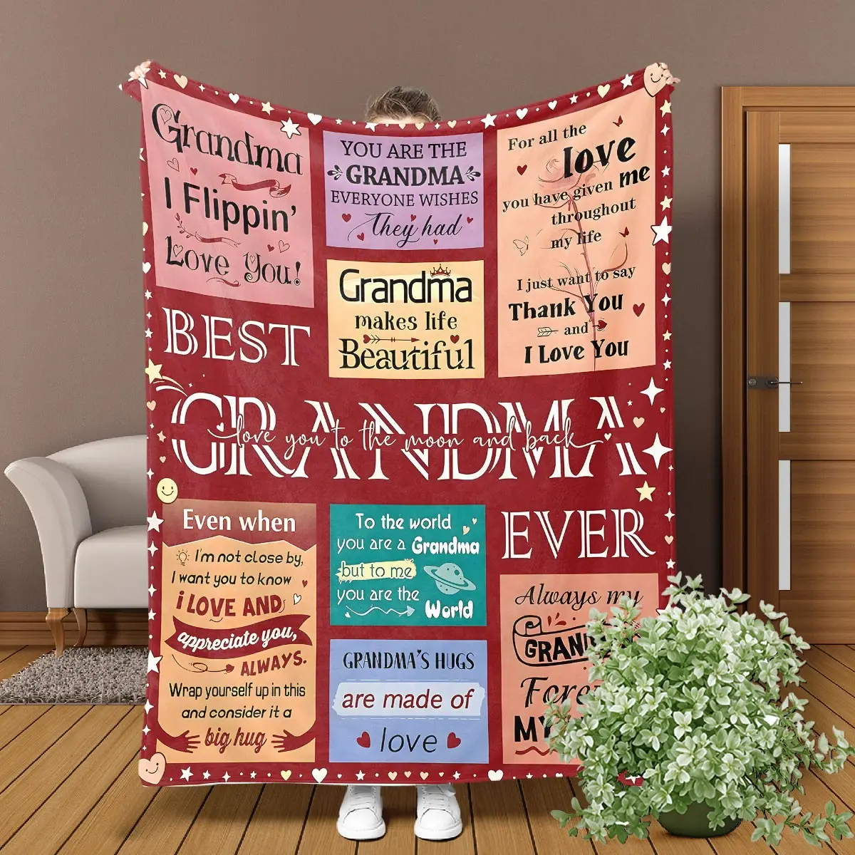 Grandmother Gifts From Grandchild, Unique Best Grandma Ever Soft Throw Blanket, Checkered Modern Throw for Couch Home, Christmas Birthday Gift
