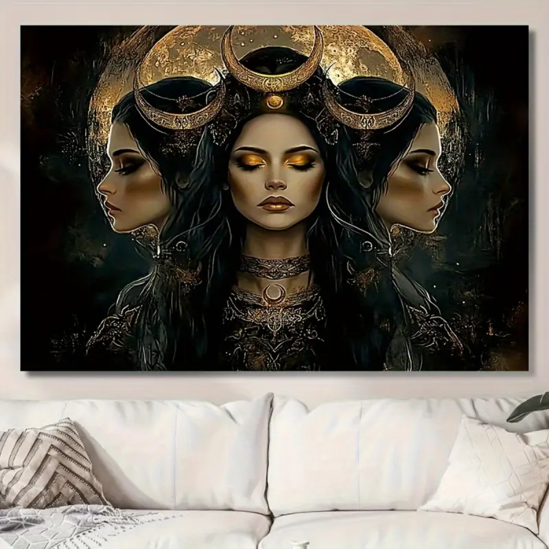 Artemis Hecate Witchcraft Gothic Boho  - Dark Green Double Goddess Hecate Crescent Moon Print Wall Decor, Durable Easy-Hanging Backdrop for Bedroom, Wedding, Gothic Home Supplies Personalized decorative wall hanging foot outdoor wall banner tapestry funny