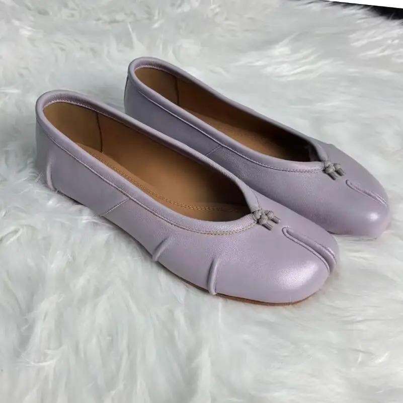 New Soft Leather Split Toe Women Tabi Ballet Flats Spring Autumn Comfortable Walking Lazy Loafers Casual Girls Dance Shoes