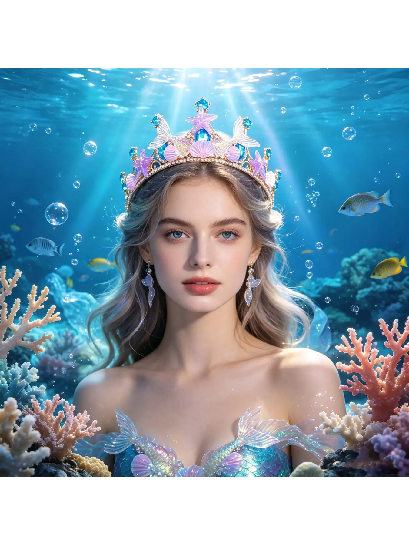 Fashion starfish seashell fish scale sequin crown headband princess tiara beach party wedding hair accessory photography prop