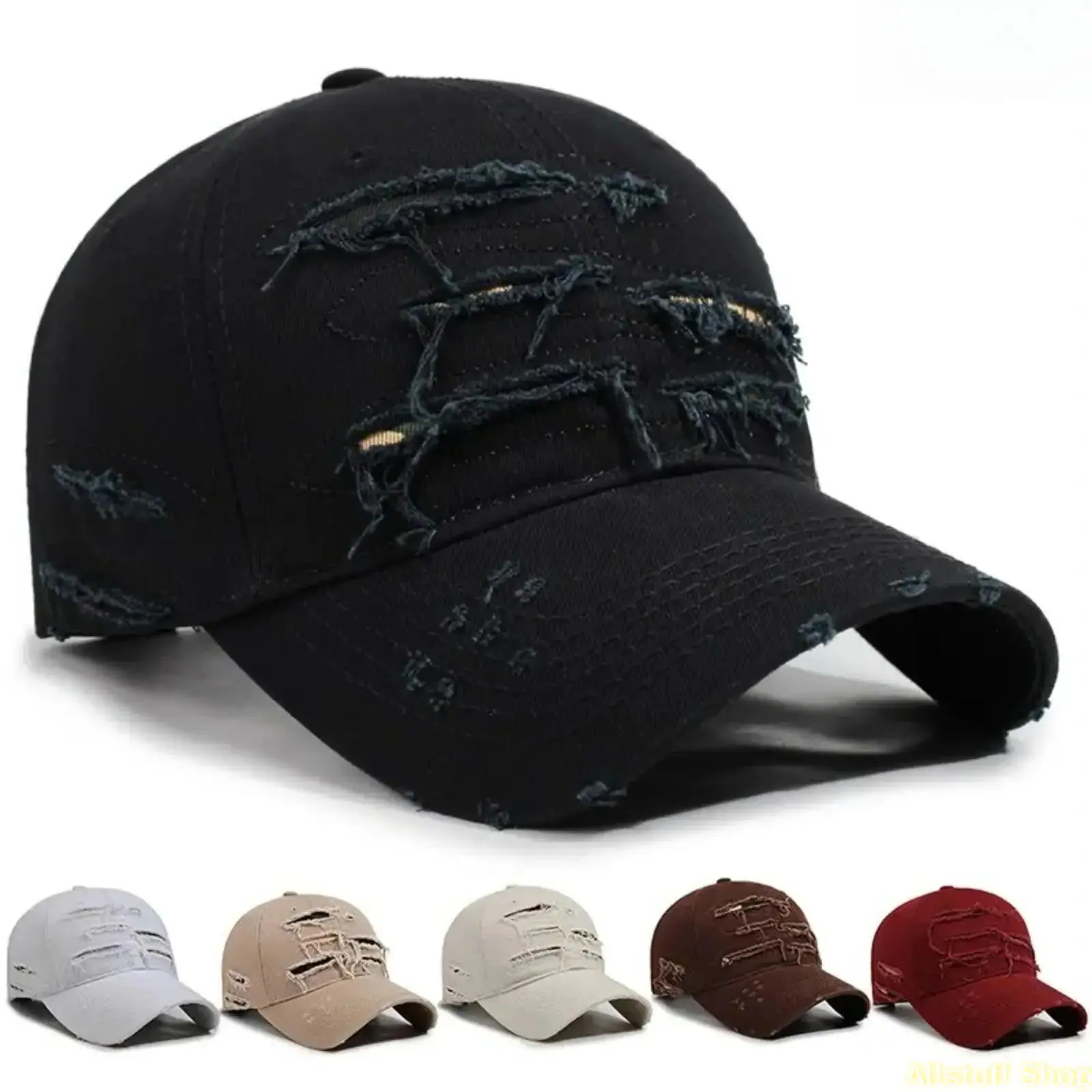 Unisex Hip-Hop Distressed Baseball Cap - Vintage Ripped Hole Duckbill Hat, Korean Style Deep Top Sun Shade, Hats for Women Couple Accessory