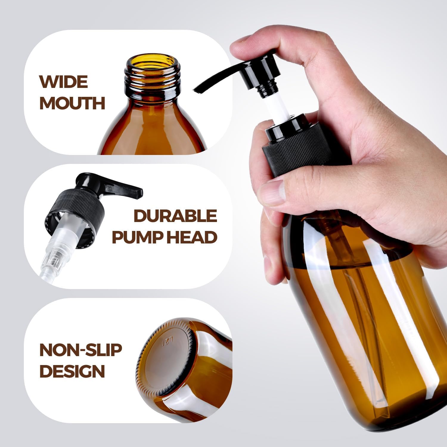 Glass Pump Bottle Dispenser 10.8 oz Lotion Bottle with Pump for  Oil300ml  Glass Bottles with 1 Extra Pump Tops, Black Caps, Labels (2 Pack)